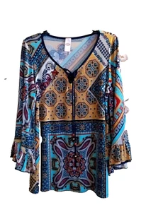 Rosa Kokosnuss Boho Top Damen L Made in USA Mehrfarbig Spitze vorne Perlen Bindebänder - Bild 1 von 8