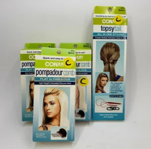 PAQUETE DE 4 PEINE CONAIR POMPADOUR PLANO A FABULOSO + TOPSYTAIL TODO EN UNO ESTILO - Imagen 1 de 4