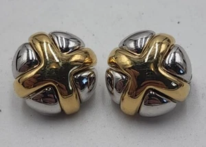 Signed GIVENCHY PARIS Vintage Two Tone Clip On Earrings Unique and Fancy - Picture 1 of 6