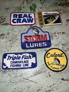 Lot 5 Vintage Fishing Patches Johnson Bass Culprit Triple Fish Storm Real Craw - Picture 1 of 7