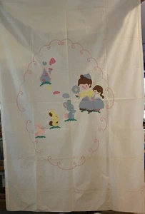 VTG Cotton Crib Baby Toddler Child Top Sheet Applique Hand Embroidered 47" x 72" - Picture 1 of 5