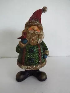 FIGURINA BABBO NATALE IN RESINA CON UCCELLINO 8" - Foto 1 di 5