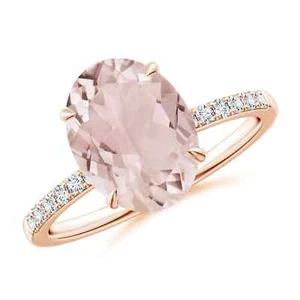 ANGARA 3.62 Ctw Natural Morganite Ring with Diamonds in 14K Solid Gold Size 3-13 - Picture 1 of 28