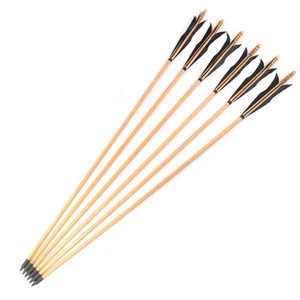 6pcs 31.5"Archery Wooden Arrows Wood Shaft Turkey Feather Arrowheads Bow Hunting - Picture 1 of 12