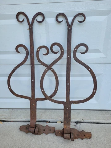 Antque Architecture Hand Forged Blacksmith Iron Hinges Church French Gothic RARE Cover