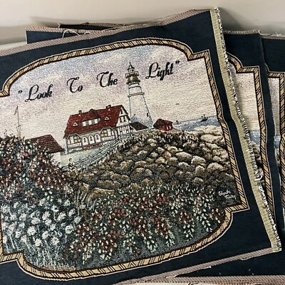 Lighthouse Boy & Toy Sailboat Tapestry Fabric Panel Squares 18" x 18" Lot of 3 - Image 1 of 4