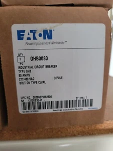 INTERRUPTOR DE CIRCUITO EATON RAMA, GHB3080, 80A, 3 POLOS, 480 V. TIPO PERNO. NUEVO. - Imagen 1 de 3