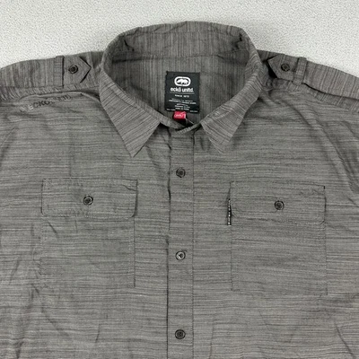 Ecko Unltd Shirt Mens 2XL Gray Black Collar Button Up Pockets Short Sleeve NWT - Image 1 of 4