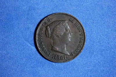 1861 Spain Isabel II 10 Centimos Copper Coin #M23553 - Image 1 of 2
