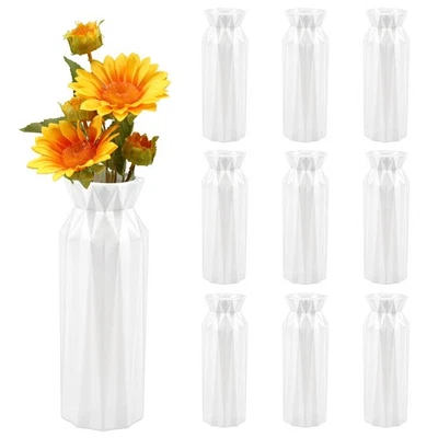 Paquete de 10 floreros de plástico compuesto, jarrones florales cónicos blancos de 8" de alto para C... Foto 1 de 4