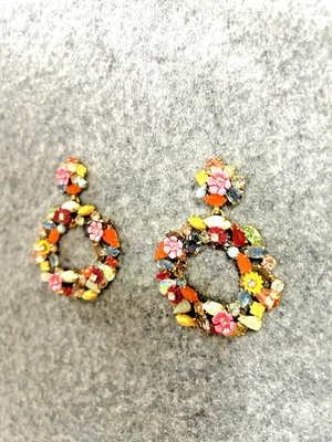 Pendientes de aro multicolores coloridos florales y estrás "J Crew" Foto 1 de 4