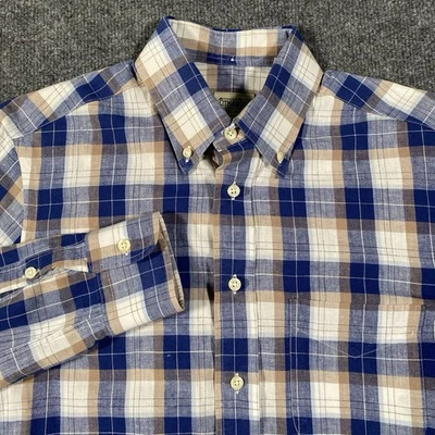 Gitman Bros Linen Cotton Blend Long Sleeve Made in USA Plaid Button Shirt Mens M - Image 1 of 4
