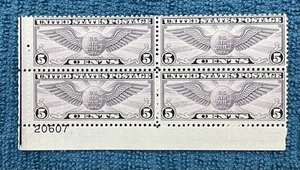 Scott #C16, 5c Winged Globe rotary press plate block, LL, plate #20607, F/VF MNH - Picture 1 of 2