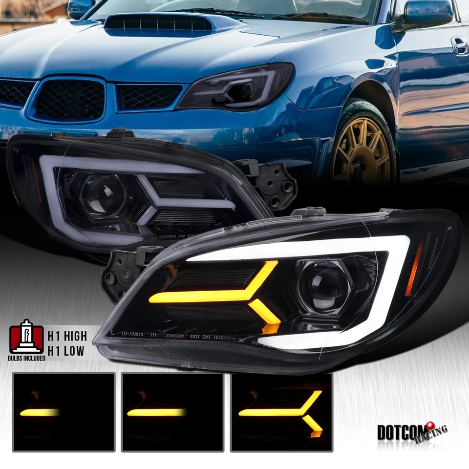 Fit 06-07 Subaru Impreza WRX STI Smoke Sequential LED Strip Projector Headlights Foto 1 de 4