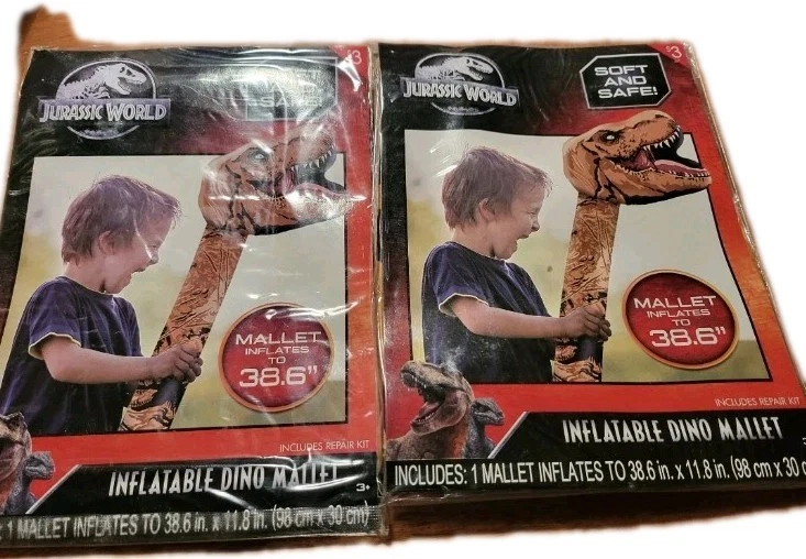 2 NEW Jurassic World Inflatable Dino Mallet Dinosaur 38.6" W/Repair Kit TD - Image 1 of 1