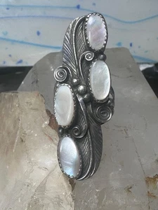 Anillo Navajo Largo Madreperla MOP Hojas Talla 7.75 Plata de Ley Mujer - Imagen 1 de 12