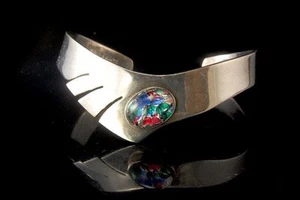 VINTAGE MODERN TAXCO TF-57 925 STERLING MOSAIK KRISTALL MANSCHETTE ARMBAND MR - Bild 1 von 5