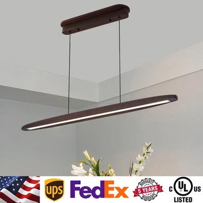 Lámpara colgante de techo lineal de 51" de madera de nogal lámpara LED con control remoto Foto 1 de 4