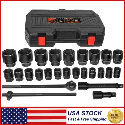 EG-AUTO 27PCS 02499A 3/4" Drive Impact Socket Set SAE (7/8" to 2") Metric (22-50mm) Size