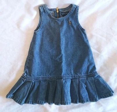 Ralph Lauren Dress Infant Size 12M Girls Denim Ruffles Sleeveless Cotton - Image 1 of 4