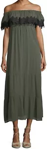 Romeo and Juliet Couture OLIVE/BLACK Off Shoulder Lace Long Dress, US Medium - Picture 1 of 3