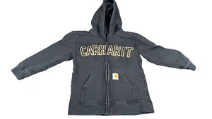 Carhartt Kids Full-Zip Hooded Sweatshirt Jacket Boys Size S Black Fleece Lined - Picture 1 of 8