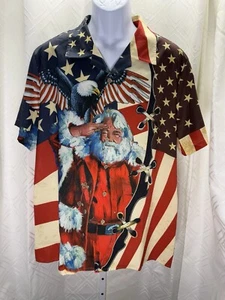 Hawalili Santa USA Patriotisches Weihnachtshemd Herren L Adler Knopf Flagge Salut Stern - Bild 1 von 4