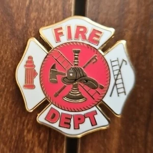 FIRE FIGHTER FIRE DEPT LARGE SHIELD LAPEL HAT PIN BADGE 1 INCHES - Picture 1 of 2