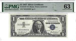 Fr.1619* 1957 $1 Silver Certificate, *C Block, PMG 63 Choice Uncirculated - Picture 1 of 2
