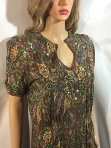 Antikes original handgefertigtes Damen 40er Jahre Paisley Kleid WW2 Pailletten Schulterpolster - Bild 1 von 24