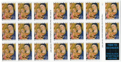 Scott #3176a 32¢ Madonna (Christmas, Pietro) Booklet of 20 Stamps - MNH P#1111 - Image 1 of 2