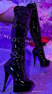 Black Latex Thigh High Mens Drag Queen Crossdresser Boots Womans size 12 13 14 - Image 1 of 3