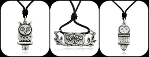 Trendy Owls Silver Pewter Charm Necklace Pendant Jewelry - Picture 1 of 4