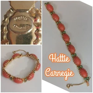 Hattie Carnegie Marbled Lucite Cabochon and Peridot Green Stones Link Bracelet - Picture 1 of 11