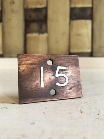 Early 20th Century Small Copper/Bronze Enamel House door number 15 Plate Sign Cover