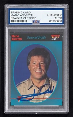 Mario Andretti Signed 1992 Collect-a-Card #98 (PSA) Personal Profile NASCAR Auto - Image 1 of 2