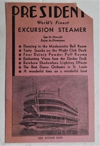 St Louis S.S. President Mississippi River Steamboat Al Roth Dance Trip Ticket - Picture 1 of 2