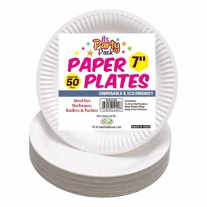 50 Pcs White 7" (18cm) Disposable Paper Plates Round Party Plate Birthday Buffet - Picture 1 of 22