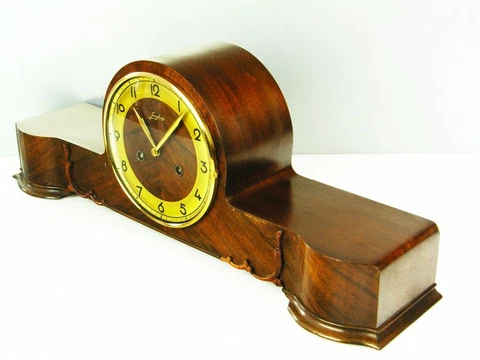 JUNGHANS PURE  ART DECO  CHIMING MANTEL CLOCK  BLACK FOREST GERMANY WITH NUTWOOD Cover