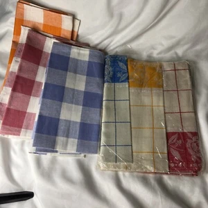 Geschirrtuch Set 6 kariert und kariert mit Blumenborte - Bild 1 von 12