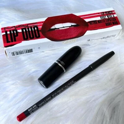 Nuevo lápiz labial y lápiz labial MAC 2 PIEZAS ~ Ruby Woo ~ dúo labial tamaño completo Foto 1 de 4