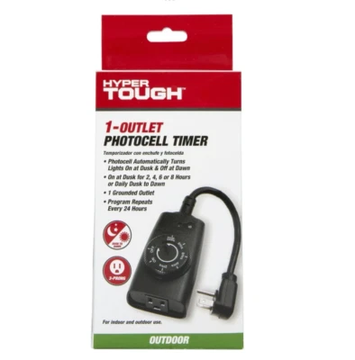 NEW Hyper Tough 1-Outlet Indoor Outdoor Photocell & 24 Hour Timer # HTH2062 - Image 1 of 3