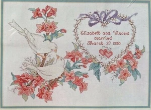 Elsa Williams Cross Stitch Peggy L Toole 02055 LOVE BIRDS WEDDING New USA 1990 - Picture 1 of 5