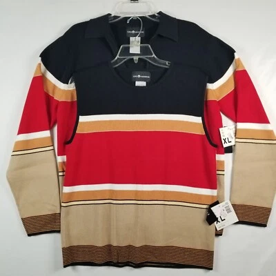 Nuevo con etiquetas Conjunto Suéter Sag Harbor con Concha Sin Mangas Para Mujer XL Cremallera a Rayas Rojas Foto 1 de 4
