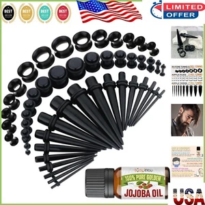 Beginner-Friendly 54PC Ear Stretching Kit - Durable Black Tapers & Aftercare Oil - Picture 1 of 11
