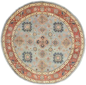 Kazak Rug 9'1'' x 9' Round Blue Wool Tribal Hand-Knotted Oriental Carpet - Picture 1 of 15