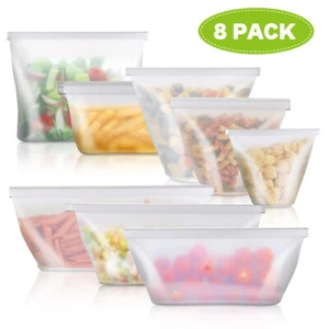 8x Clear Reusable Silicone Food Fresh Bag Seal Storage Container Freezer - Picture 1 of 12