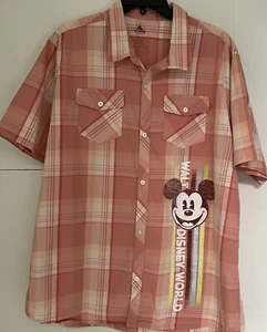 DISNEY PARKS Walt Disney World short sleeves plaid orange shirt size large - Picture 1 of 4