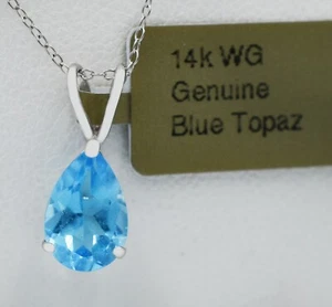 GENUINE 2.89 Cts BLUE TOPAZ PENDANT 14K WHITE GOLD - MADE IN USA-Free Appraisal - Picture 1 of 5