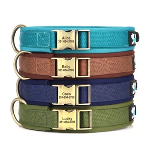 Nylon personalised Dog Collar Soft Padded Neoprene Custom Pet Name Tag Engraved - Picture 1 of 21